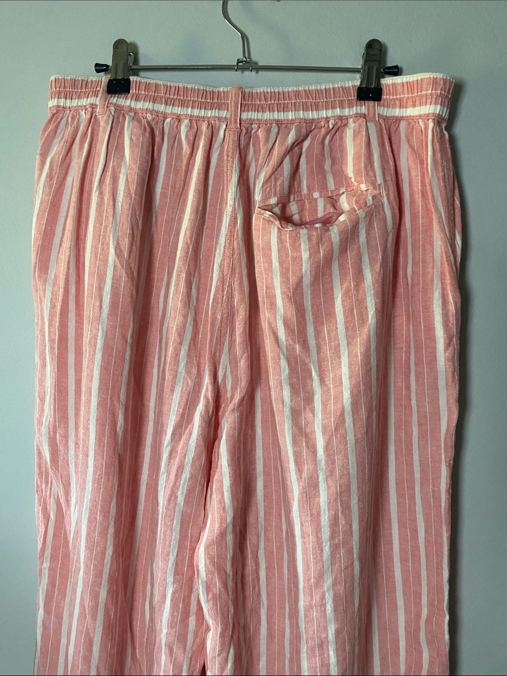 Aerie Pool-To-Party Linen Blend High Waisted Trouser Large Coral White Stripe - Picture 11 of 15